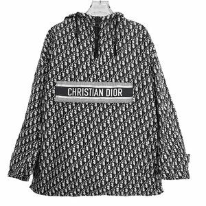 J25070 Dior Oblique dark blue logo presbyopia printed hooded half-zip long-sleev